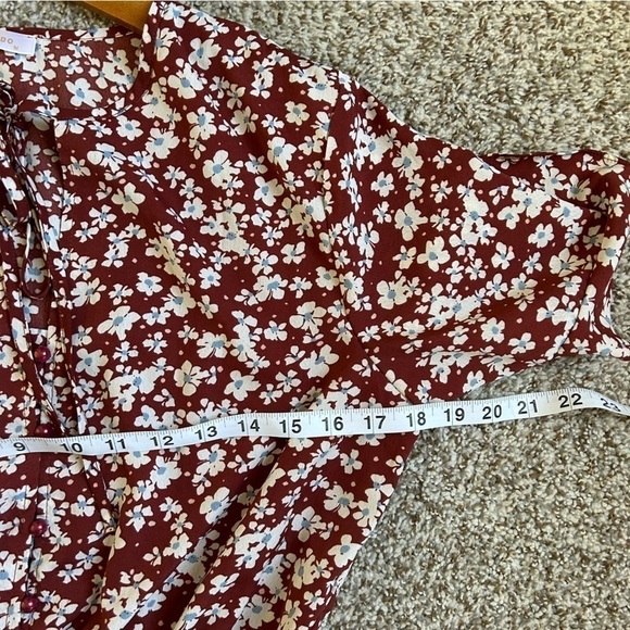 🦋 Kirundo Brown Blue Floral Short Sleeve Mini Dress Medium - Picture 7 of 7